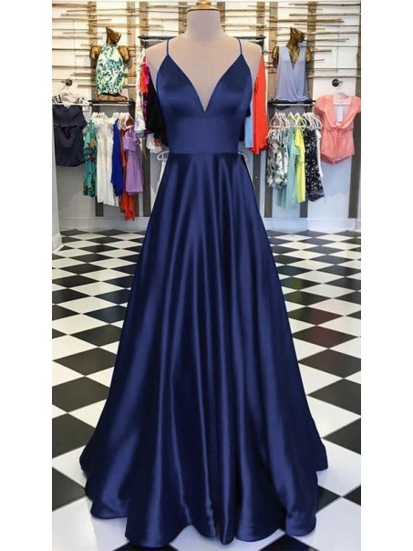 A-Line Long Satin V-Neck Prom Dresses Formal Evening Gowns 995011591 A-Line Long Satin V-Neck Prom Dresses Formal Evening Gowns 995011591
