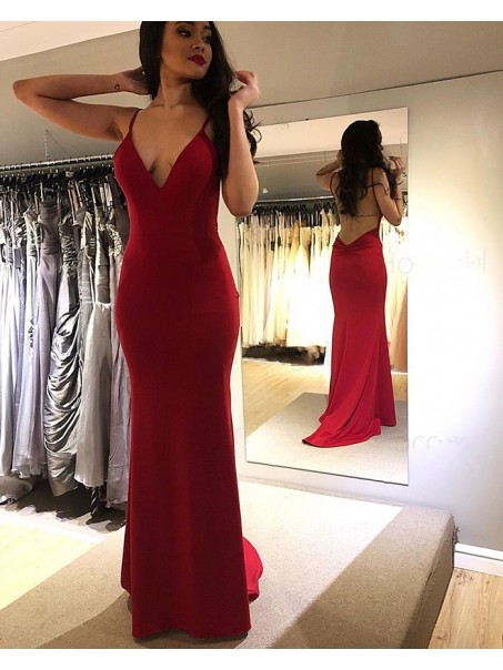 Mermaid V-Neck Backless Long Prom Dresses Formal Evening Gowns 995011593