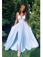 A-Line Simple V-Neck Long Prom Dresses Formal Evening Gowns 995011595