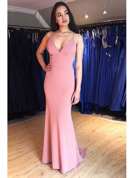Mermaid Simple V-Neck Long Prom Dresses Formal Evening Gowns 995011605