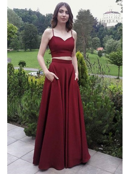 A-Line Two Pieces Long Prom Dresses Formal Evening Gowns 995011614
