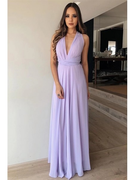 A-Line Chiffon V-Neck Long Prom Dresses Formal Evening Wedding Party Gowns 995011618