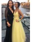 A-Line Beaded Lace Long Yellow Prom Dresses Formal Evening Gowns 995011620
