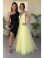 A-Line Beaded Lace Long Yellow Prom Dresses Formal Evening Gowns 995011620
