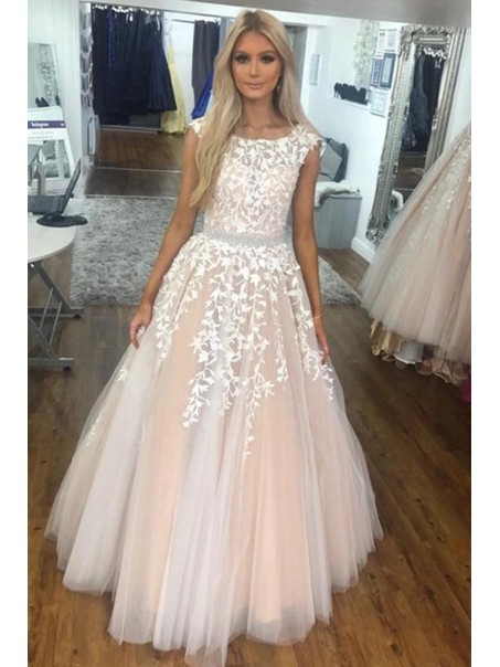 A-Line Beaded Lace Long Prom Dresses Formal Evening Gowns 995011636