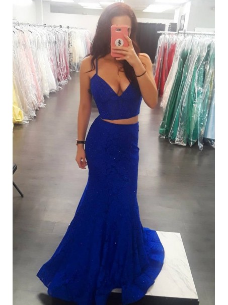 Mermaid Lace Two Pieces Long Prom Dresses Formal Evening Gowns 995011641