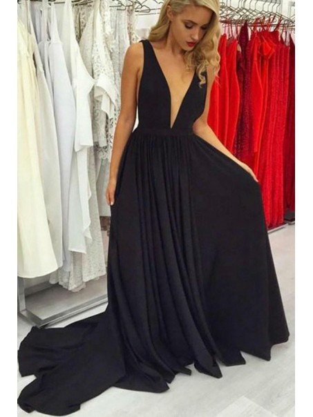 A-Line Long Chiffon V-Neck Prom Dresses Formal Evening Gowns 995011645