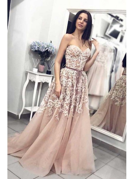 A-Line Lace Sweetheart Long Prom Dresses Formal Evening Gowns 995011646