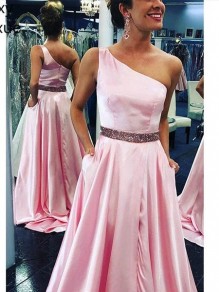 Beaded One-Shoulder Long Prom Dresses Formal Evening Gowns 995011652