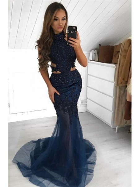 Mermaid Beaded Lace Long Prom Dresses Formal Evening Gowns 995011653