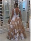 A-Line V-Neck Beaded Lace Long Prom Dresses Formal Evening Dresses 99501170