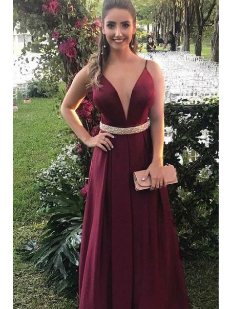 A-Line V-Neck Beaded Long Prom Dresses Formal Evening Dresses 99501180