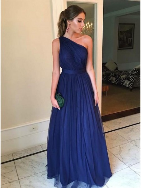 A-Line One-Shoulder Long Prom Dresses Formal Evening Dresses 99501181
