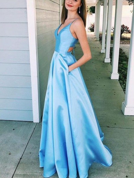 A-Line V-Neck Long Prom Dresses Formal Evening Dresses 99501199