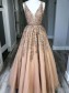 A-Line V-Neck Beaded Lace Long Prom Dresses Formal Evening Dresses 99501202