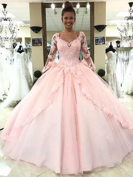 Ball Gown Long Sleeves Lace Long Prom Dresses Formal Evening Dresses 99501203