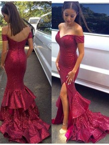 Mermaid Off-the-Shoulder Sequins Long Prom Dresses Formal Evening Dresses 99501204
