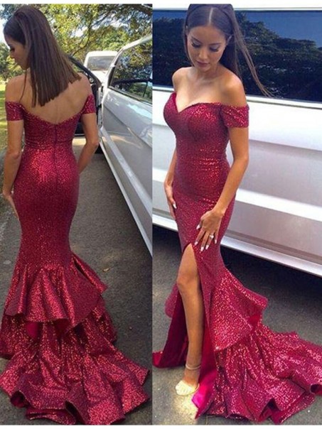 Mermaid Off-the-Shoulder Sequins Long Prom Dresses Formal Evening Dresses 99501204