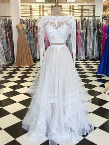 Two Pieces Long Sleeves Lace Long Prom Dresses Formal Evening Dresses 99501205 Two Pieces Long Sleeves Lace Long Prom Dresses Formal Evening Dresses 99501205