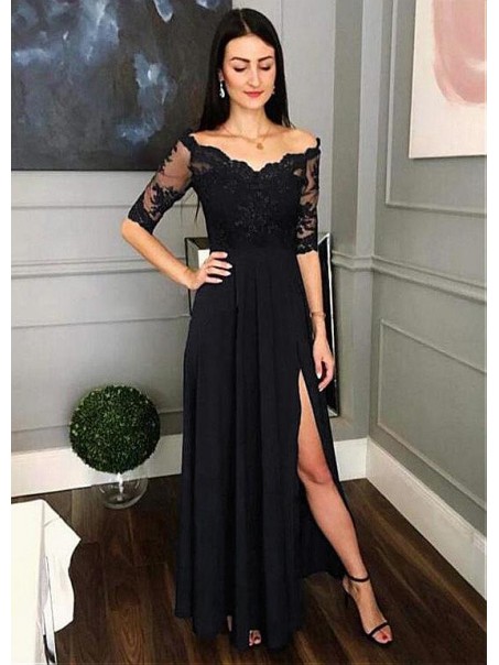 Lace and Chiffon V-Neck Long Mother of the Bride Dresses Formal Evening Dresses 99501210