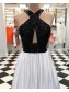 A-Line Beaded Black White Long Prom Dresses Formal Evening Dresses 99501214