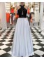 A-Line Beaded Black White Long Prom Dresses Formal Evening Dresses 99501214