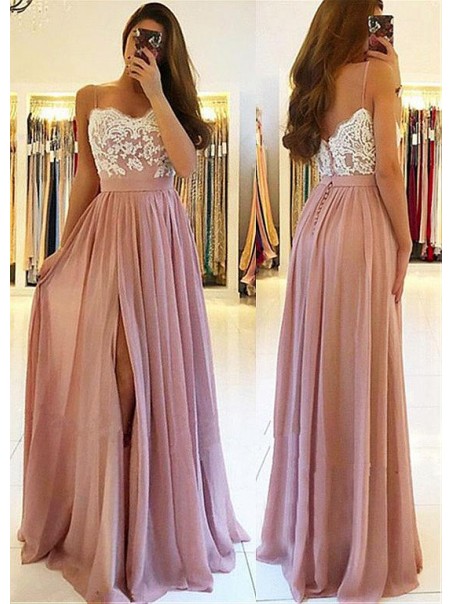 A-Line Lace Chiffon Spaghetti Straps Long Prom Dresses Formal Evening Dresses 99501221 A-Line Lace Chiffon Spaghetti Straps Long Prom Dresses Formal Evening Dresses 99501221