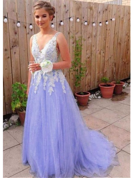 A-Line V-Neck Lace Tulle Long Prom Dresses Formal Evening Dresses 99501223 A-Line V-Neck Lace Tulle Long Prom Dresses Formal Evening Dresses 99501223