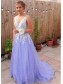 A-Line V-Neck Lace Tulle Long Prom Dresses Formal Evening Dresses 99501223