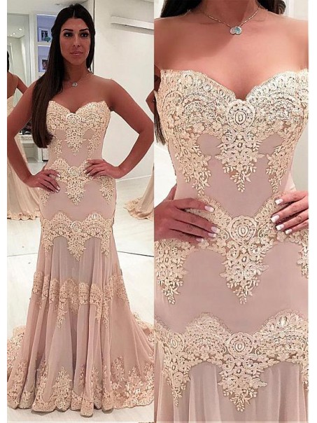 Mermaid Sweetheart Lace Long Prom Dresses Formal Evening Dresses 99501226