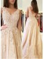 A-Line V-Neck Lace Long Prom Dresses Formal Evening Dresses 99501229