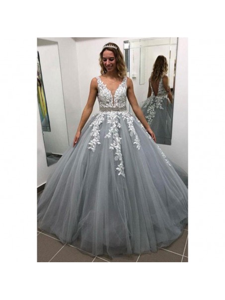 A-Line V-Neck Lace Tulle Long Prom Dresses Formal Evening Dresses 99501233 A-Line V-Neck Lace Tulle Long Prom Dresses Formal Evening Dresses 99501233
