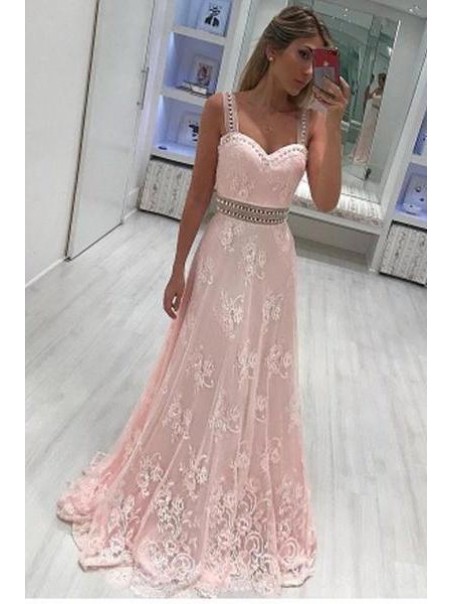 A-Line Beaded Lace Long Prom Dresses Formal Evening Dresses 99501246