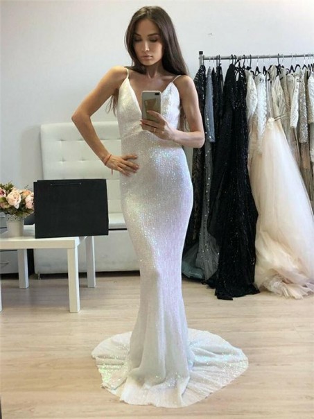 Long White Sequins Prom Dresses Formal Evening Dresses 99501249