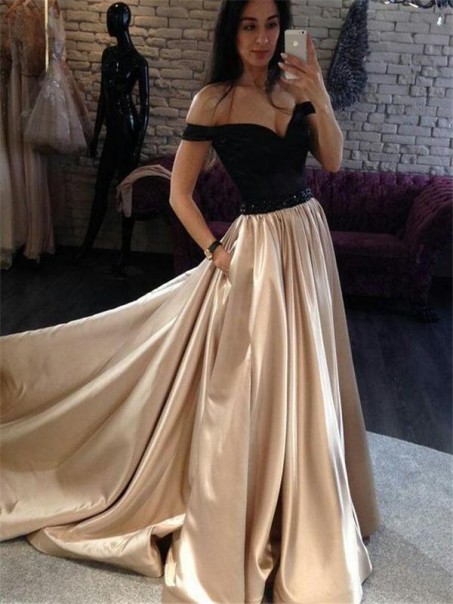 A-Line Off-the-Shoulder Beaded Long Prom Dresses Formal Evening Dresses 99501258