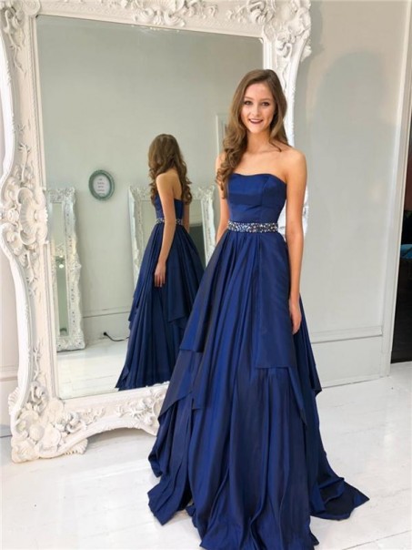 A-Line Strapless Beaded Long Prom Dresses Formal Evening Dresses 99501260