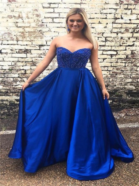 A-Line Sweetheart Beaded Long Prom Dresses Formal Evening Dresses 99501263