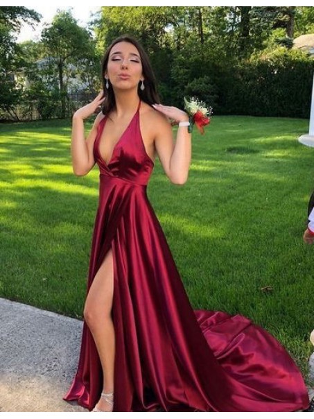 A-Line Halter V-Neck Long Prom Dresses Formal Evening Dresses 99501270