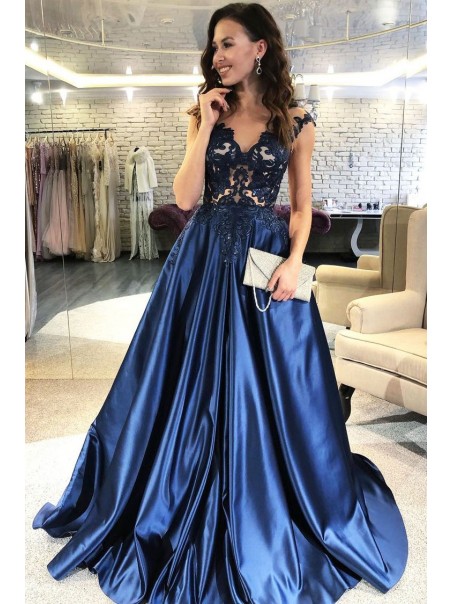 A-Line V-Neck Lace Long Prom Dresses Formal Evening Dresses 99501273