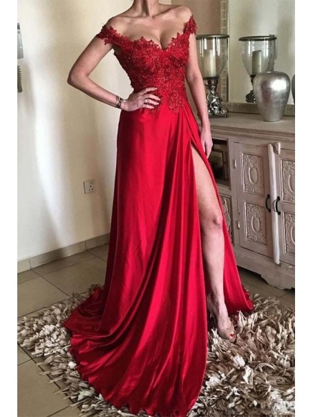 A-Line Off-the-Shoulder Beaded Lace Long Prom Dresses Formal Evening Dresses 99501276