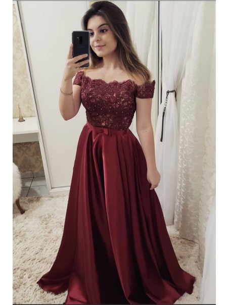 A-Line Off-the-Shoulder Beaded Lace Long Prom Dresses Formal Evening Dresses 99501277