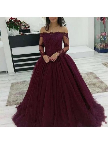 Ball Gown Off-the-Shoulder Lace Long Prom Dresses Formal Evening Dresses 99501279