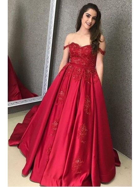 Ball Gown Off-the-Shoulder Beaded Lace Long Prom Dresses Formal Evening Dresses 99501290
