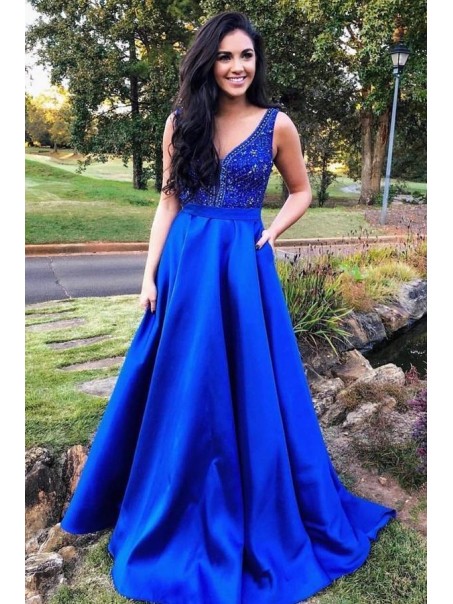 A-Line V-Neck Beaded Long Prom Dresses Formal Evening Dresses 99501298 A-Line V-Neck Beaded Long Prom Dresses Formal Evening Dresses 99501298
