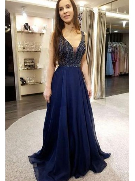 A-Line Beaded Long Prom Dresses Formal Evening Dresses 99501306