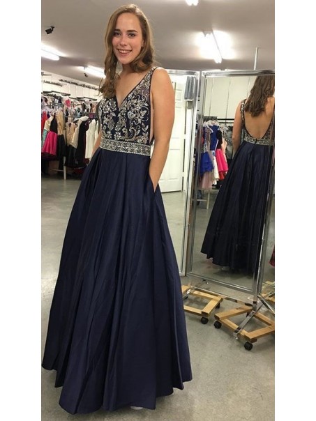 A-Line Beaded V-Neck Long Prom Dresses Formal Evening Dresses 99501311 A-Line Beaded V-Neck Long Prom Dresses Formal Evening Dresses 99501311