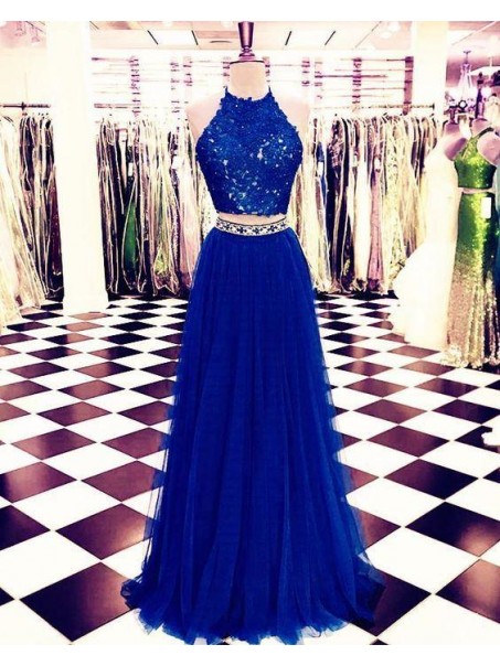 A-Line Two Pieces Beaded Lace Long Prom Dresses Formal Evening Dresses 99501312