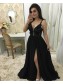 A-Line Beaded Lace Chiffon Long Black Prom Dresses Formal Evening Dresses 99501322