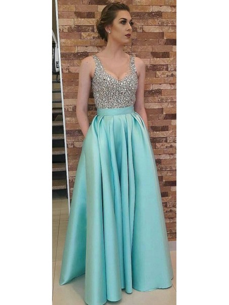A-Line Beaded Long Prom Dresses Formal Evening Dresses 99501324