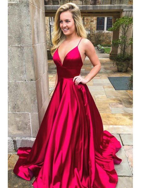 Spaghetti Straps V-Neck Long Prom Dresses Formal Evening Dresses 99501326